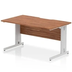 Image of Impulse 1400 x 800mm Scalloped Edge Straight Office Desk Walnut Top Silver Cable Managed Leg