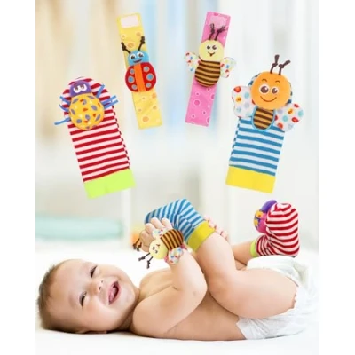 Image of Soft Baby Toy, Wrist Rattle &amp; Foot Finder Socks, Handheld Rattles and Leg Ankel Rattle, Newborn Toys for Infant Boy or Girl (4 PCS BR)