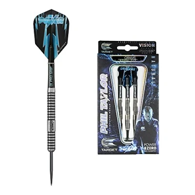 Image of Target Darts Phil Taylor Power 8 Zero 21g 80% Tungsten Steel Tip Set Featuring Pro Grip Dart Stems, Number 6 Flights, Wallet Professional Sets