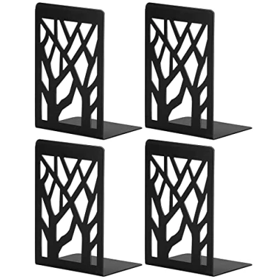Image of Book Ends, Bookends Heavy Duty, INNÔPLUS End Holder for Shelves, Metal Bookend (Black 2 Pair) Office and School, Decorative Tree Unique Design Stopper Gift, Binder Dividers