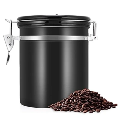 Image of 1.5L Capacity 304 Stainless Steel Vacuum Airtight Coffee Container Storage Canister Can Beans Jar for Kitchen Storage(Black)