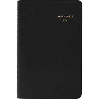 Image of AT A GLANCE 2024 Daily Planner, Hourly Appointment Book, 5&quot; x 8&quot;, Small, 24 Hour, Black (702030524)