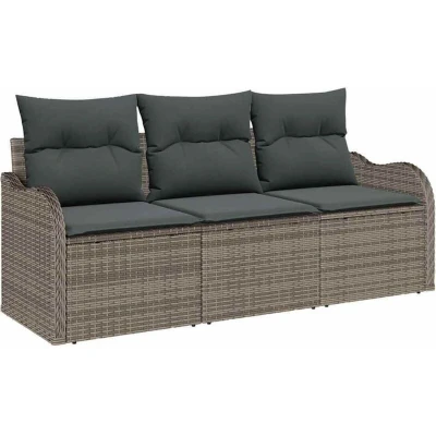 Image of vidaXL 3 Piece Garden Sofa Set with Cushions Grey Poly Rattan