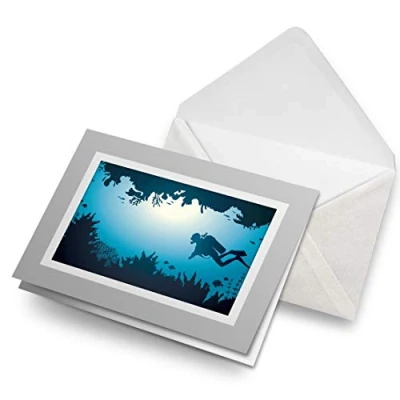 Image of Greeting Cards Gray (Insert) Scuba Diver Diving Ocean Blank Greetings Card Birthday Kids Party Boys Girls #8538