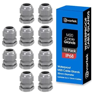 Image of 10 Pack M20 20mm IP68 Waterproof Grey Cable Glands, Suitable for 6mm 12mm Cables, Plastic Nylon Compression Glands Connectors with Locknut and Washer AVARTEK