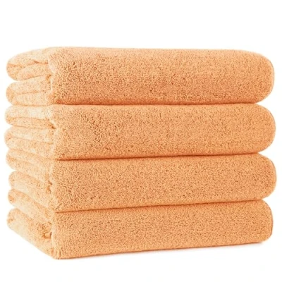 Image of POLYTE Quick Dry Lint Free Microfibre Bath Towel, 76 x 145 cm, Pack of 4 (Orange)