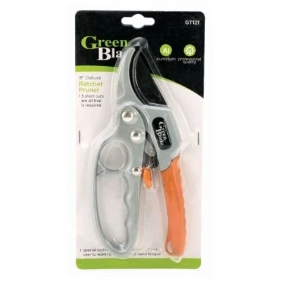 Image of Red 20.5cm Deluxe Aluminium Ratchet Secateurs By Green Blade