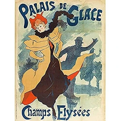 Image of Cheret Ice Skating Palais Glace Paris Vintage Advert Art Print Canvas Premium Wall Decor Poster Mural