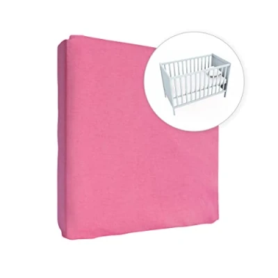 Image of Jersey 100% Cotton Fitted Sheet for 140 x 70 cm Toddler Baby Cot Bed Mattress (Pink)