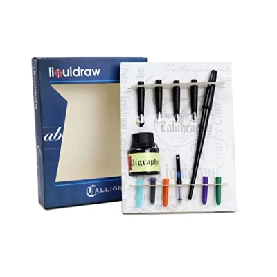 Image of Liquidraw Calligraphy Pens Set Dip Pen Nibs Holder With Black Ink, Cartridges &amp; Convertor For Hand Lettering, Artists, Beginners, Adults Kids