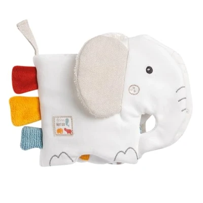 Image of Fehn 056099 Fabric Book Elephant FehnNATUR Organic Feelbook for Babies and Toddlers from 0+ Months Promotes the sense of touch self perception Size: 16 x 12 cm