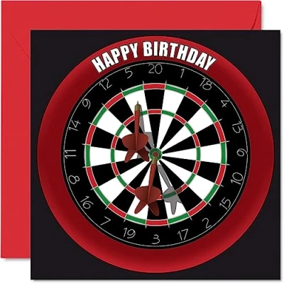 Image of Fun 55th Birthday Cards for Men Woman Dart Board Happy Card Dad Mum Grandad Nanny Grandma Uncle Auntie Cousin Friend, 145mm x Sports Darts Bday Greeting