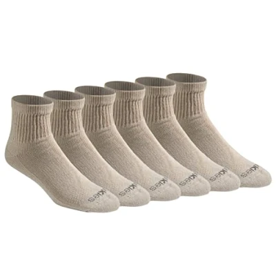 Image of Dickies Men&#039;s Dri tech Moisture Control Quarter Socks Multipack, Essential Worker Khaki (6 Pairs), Shoe Size: 6 12