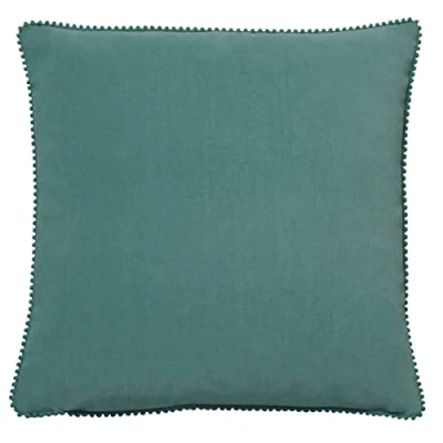 Image of furn. Cosmo Square Velvet Pom Trimmed Feather Filled Cushion Blue One Size
