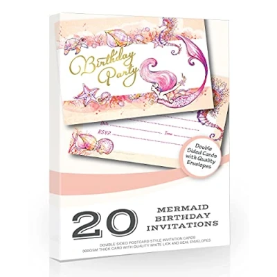 Image of Olivia Samuel 20 x Mermaid Birthday Party Invitations from Ready to Write with Envelopes