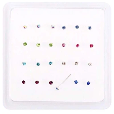 Image of Pack of 24/8 Colour 925 Sterling Silver Claw Set Nose Studs