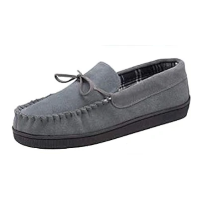 Image of Dunlop Mens Real Suede Leather Fleece Lined Moccasin Slippers (12, Grey) Size 11 (UK Shoe)