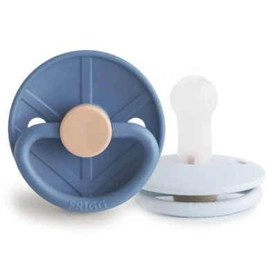 Image of FRIGG Little Viking Silicone Pacifier Pack of 2 Pacifiers Soother Dummy BPA Free Made in Denmark Symmetrical Cherry Shaped Nipple (Ocean View/Powder Blue, Size (6 18 Months))
