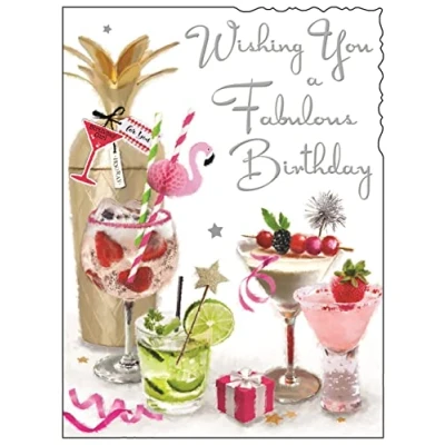 Image of Jonny Javelin Female Fabulous Birthday Card Flamingo Gin Cocktails Champagne Present