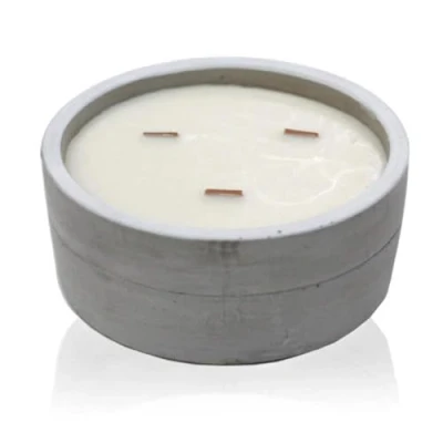 Image of Ancient Wisdom Large Round Patchouli &amp; Dark Amber triple Wood Wick Soy Wax Urban Concrete Candle