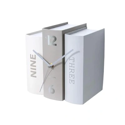 Image of Karlsson KA5628 Table Clock Trompe L&#039;Oeil Book Grey Hard Cardboard and Metal H20 x 20 15 cm, Gray,