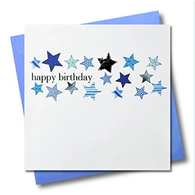 Image of Claire Giles Hearts and Stars Little Happy Birthday Card Blue