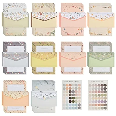 Image of CENBEN 60 Pcs Writing Stationery Paper with 30 Envelops &amp; 96 Sealing Sticker,Writing and Envelopes Sets,Cute Stationary Floral Animal Set for School Invitation Gifts