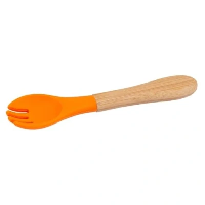 Image of Orange Bamboo Baby Weaning Fork with Silicone Tip By Tiny Dining