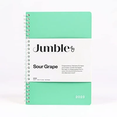 Image of Jumble &amp; Co Convo A5 Week to View Wiro Bound 2023 Diary Sour Grape Teal Weekly Journal with dotted pages
