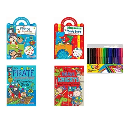 Image of Pirate, Dinosaur, Monsters and Knights Colouring in Books with Pencils or Felt Tip Pens (Felt Pens)