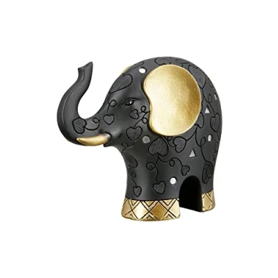 Image of GILDE Modern Elephant Decorative Figure Sculpture Made of Resin Living Room Decoration Colour: Black Gold Height 20 cm