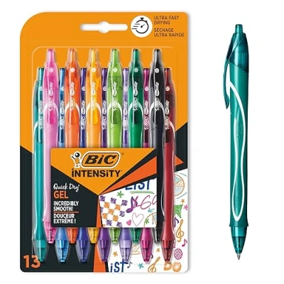 Image of BIC Gel ocity Quick Dry, Ultra Fast Drying Ink Pens with Full Grip Barrel, Assorted Colours, Pack of 13