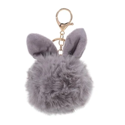 Image of TOYMYTOY Cute Pom Fur Ball Keychain Rabbit Ear Keyring Bag Charm Decoration (Gray)