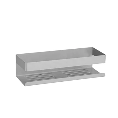 Image of WENKO Turbo Loc Genova Bathroom Shelf Made Fixing No Drilling with Adhesive Pad System, Decorative Storage of Care Products, 30 x 8 10.5 cm, Stainless Steel Matt, 10,5 cm