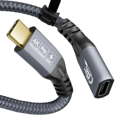 Image of YIWENTEC USB C Cable to 3.2 Gen2 X 2 male female Type Charging Cable, 20 Gbps Data Transfer, 240 W 48 V/5 A Fast 4K @ 60Hz Video Transfer (straight, 2M)