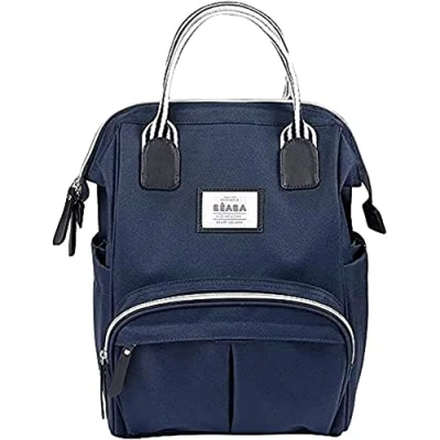 Image of Beaba Baby Changing Backpack Large Storage Volume Mat Included Multiple Pockets Opening Isothermal Multifunction Travel Bag Wellington Blue