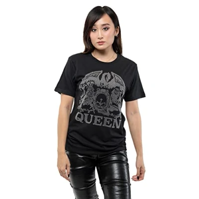 Image of Paradiso Clothing Queen Diamante Classic Crest Print Tshirt, Women&#039;s, Size: Small, Black