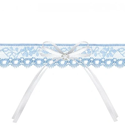 Image of PDW16 Strumpfband blau mit weißer Schleife und Perlenblume
