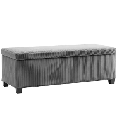 Image of HOMCOM Storage Ottoman Bench, Corduroy Footstool with Removable Lid and Legs, 112cm Chest Box for Living Room, Bedroom, Hallway, Grey
