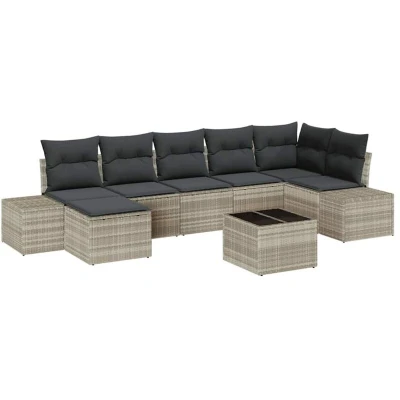Image of vidaXL 8 Piece Garden Sofa Set with Cushions Grey Poly Rattan