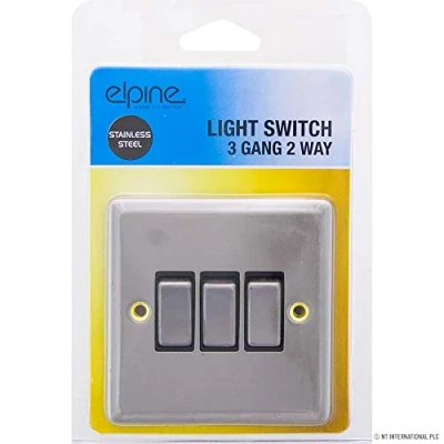Image of New 3 Gang 2 Way Stainless Steel Triple Light Switch with Fixing Screws Home