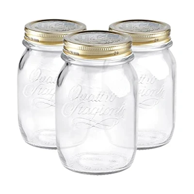 Image of Bormioli Rocco Quattro Stagioni Glass Storage Jars Traditional Kitchen Food Canister with Screw Top Lid 500ml Pack of 3