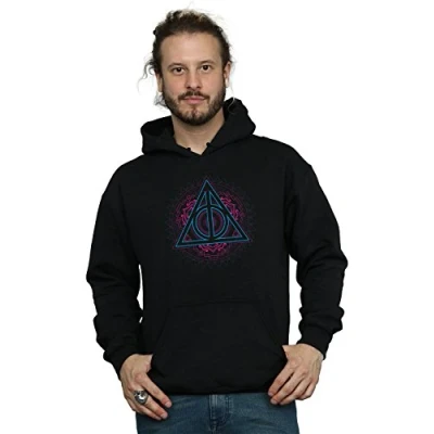 Image of Harry Potter Men&#039;s Neon Deathly Hallows Hoodie Black Large
