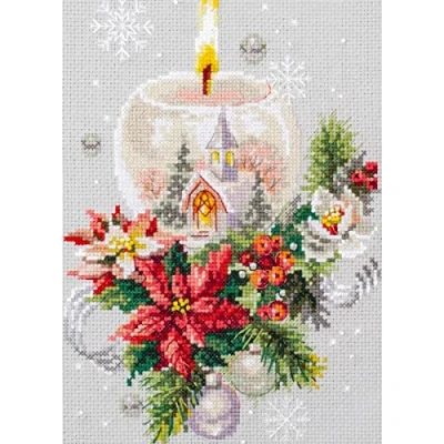 Image of Magic Needle 100 231 ZW Christmas Candle Cross Stitch Kit with Counted Pattern Zweigart Edition, Cotton, Multi Colour, 16 x 23 cm
