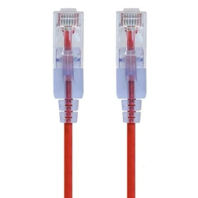 Image of Monoprice 116314 SlimRun Cat6A Ethernet Patch Cable Snagless RJ45 UTP Pure Bare Copper Wire 10G 30AWG 1ft Red 10 Pack