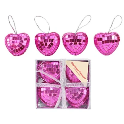Image of Christmas Concepts® Pack of 4 40mm Heart Mirror Baubles Pink Tree Decorations
