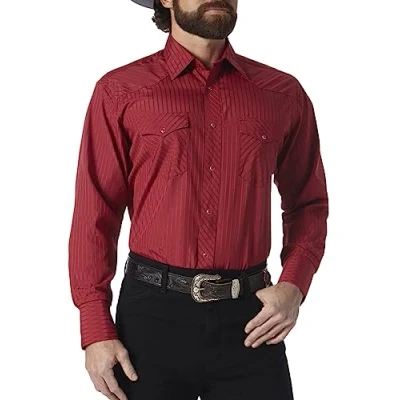Image of Wrangler Men&#039;s 75740wnr button down shirts, Wine, L UK