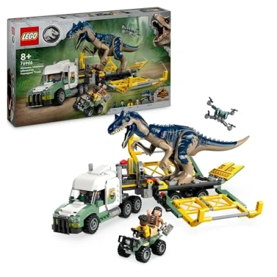 Image of LEGO Jurassic World Dinosaur Missions: Allosaurus Transport Truck Toy, Fun Gift Idea for Kids’ Parties with Kenji, Darius and Yaz Figures Boys Girls Aged 8 Plus 76966