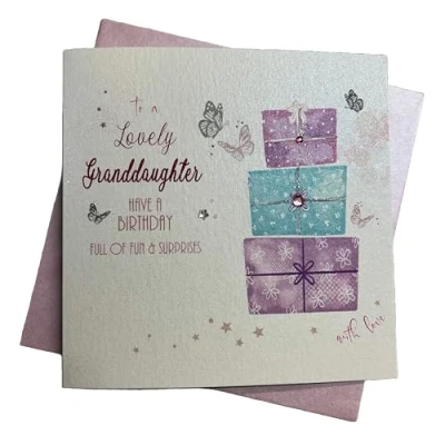 Image of white cotton cards Granddaughter Happy Birthday Handmade Card, Pink, wb86