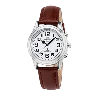 Image of Master Time MTLA 10807 12L Radio Controlled Quartz Talking Women&#039;s Watch Analogue with Leather Strap, silver, Modern